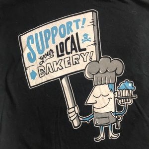 Black and blue Johnny cupcake bakery T-shirt